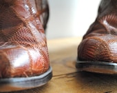 Vintage Cowboy Boots - For Men Distressed Brown Leather Snake or Lizard Skin Size 10 Laredo Boots