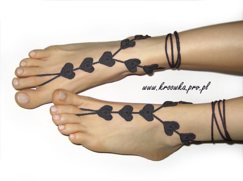 Barefoot Sandals Black Heart, Goth Valentine's Day gift