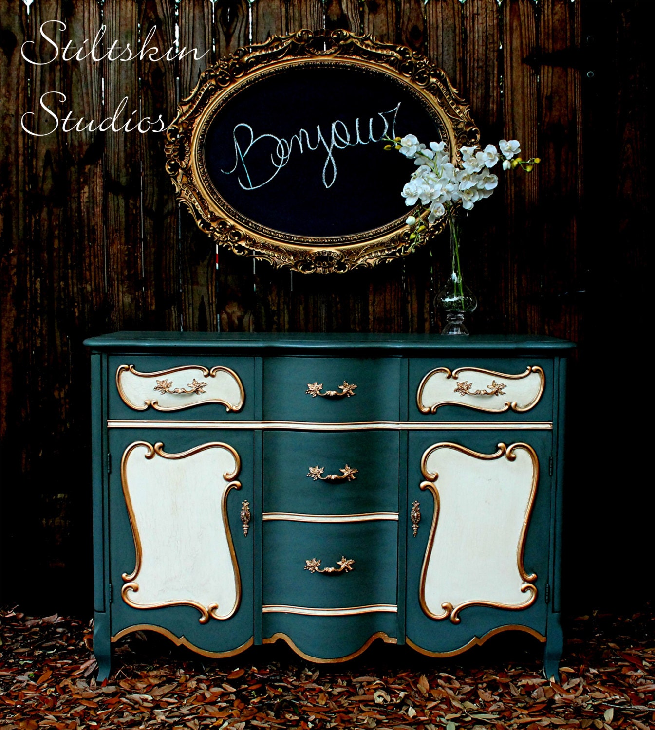 Elegant Gilded French Grey Server Buffet