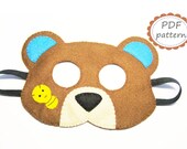 PDF PATTERN: Bear felt mask sewing tutorial - DIY kids animal party mask for boys and girls - Instant Dawnload - brown costume