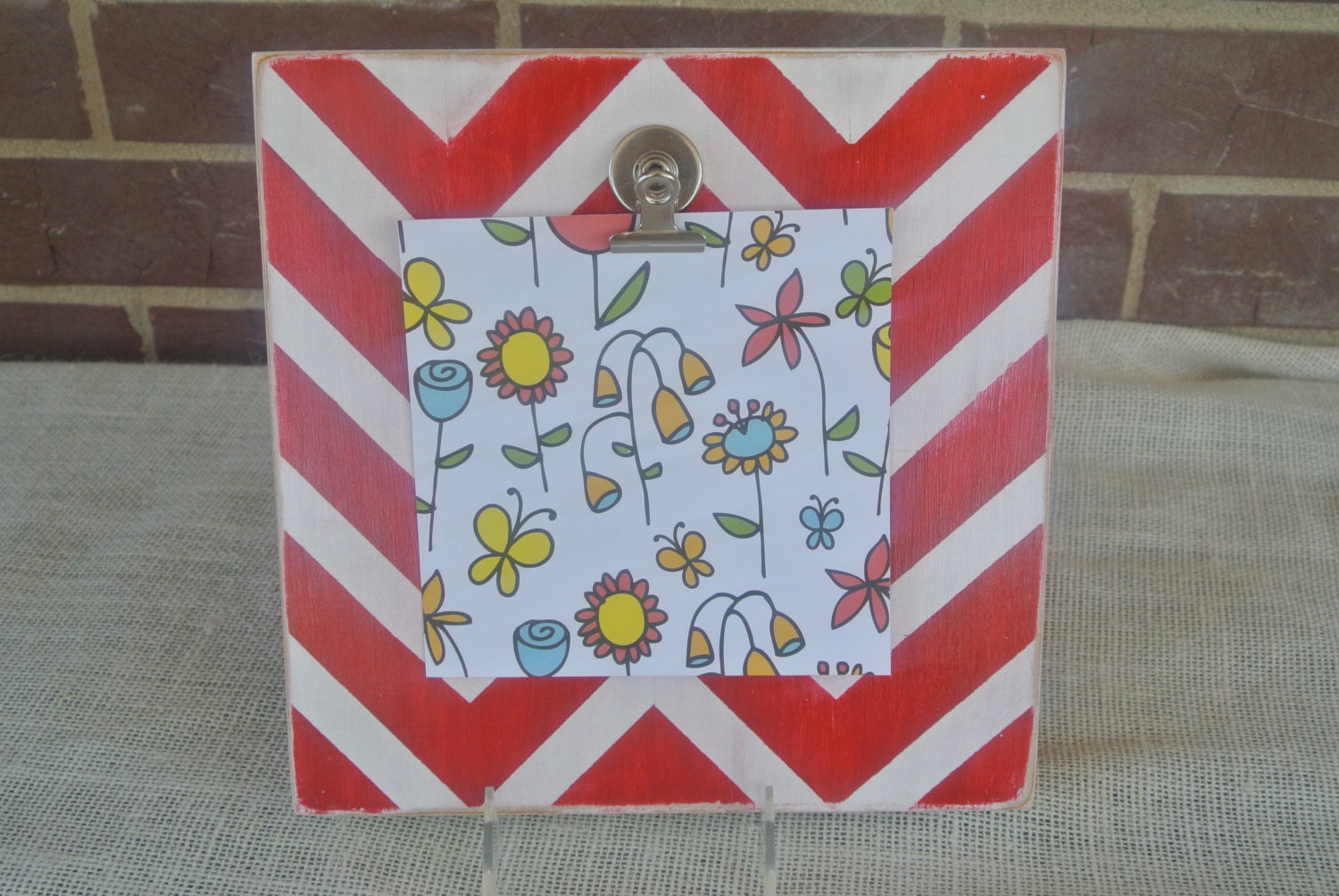 red and white chevron picture frame art work display evening menu display home decor chevron decor kitchen decor childrens artwork