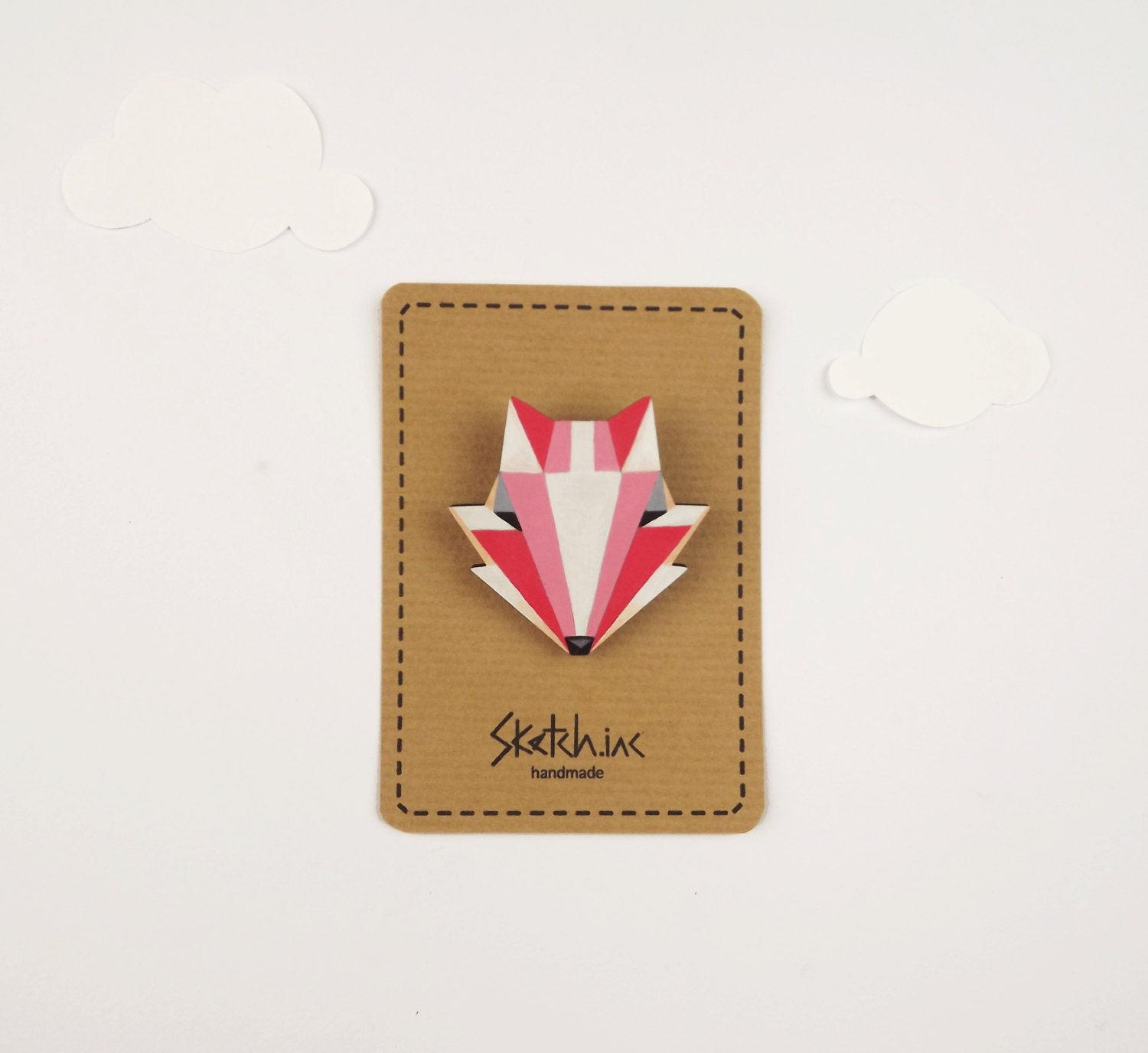 Fox Brooch - handpainted geometric head