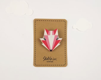 Fox Brooch - handpainted geometric head