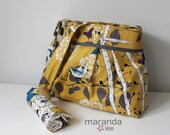 Stella DELUXE Diaper Bag Large Changing Pad Set - Finnelopy Curry Yellow and Gray- Elastic Pockets Stroller Attachment