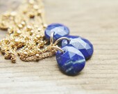 Lapis Lazuli Necklace - 14k Gold Fill Rose Cut Dark Blue Gemstone Handmade Simplistic Birthstone Pendant Jewelry Gifts for Her.