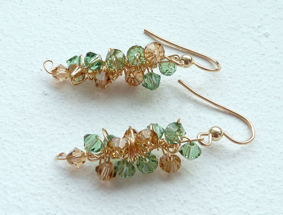 Gold Green Earrings Sparkly Elegant