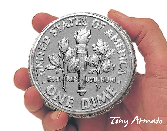 1965 BIG 3" DIME Treasure & Gift Box, With A Free Gift Inside