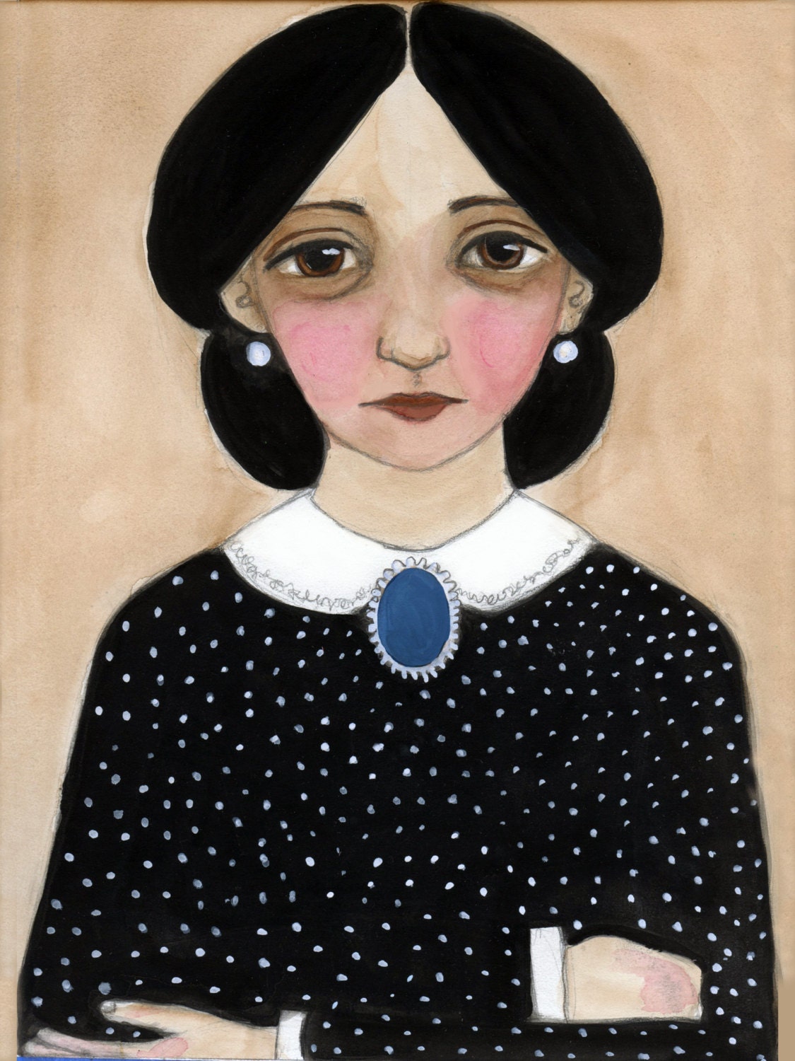 A Hand Painted Illustrated Victorian Lady Watercolor Painting Portrait Print, 6x8, Miss Ruth