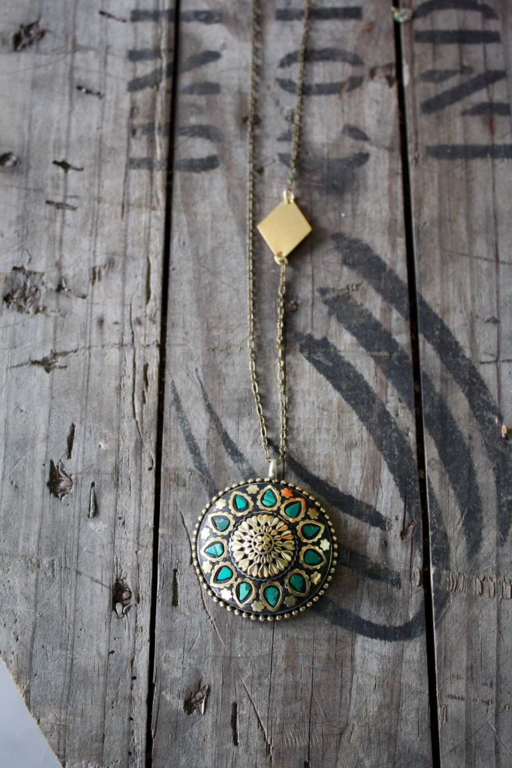 Green Flower Medallion Necklace