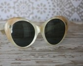 Vintage 1950's Oversized White Lucite Cat Eye Sunglasses Made in France