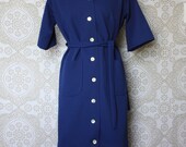 Vintage 1960's 70's Royal Blue Ribbed Mod Dress Large
