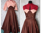 Vintage 1950's Party Lines Brown and Pink Party Gown with Jacket M/L
