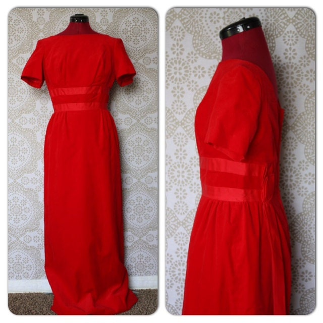 Vintage 1950's Emma Domb Bombshell Red Velvet Evening Gown S/M
