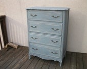 Chic and Shabby Blue Grey Tall Dresser / Chest of Drawers