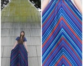 Rainbow Chevron Empire Maxi Dress with Scoop Back and Flutter Sleeves