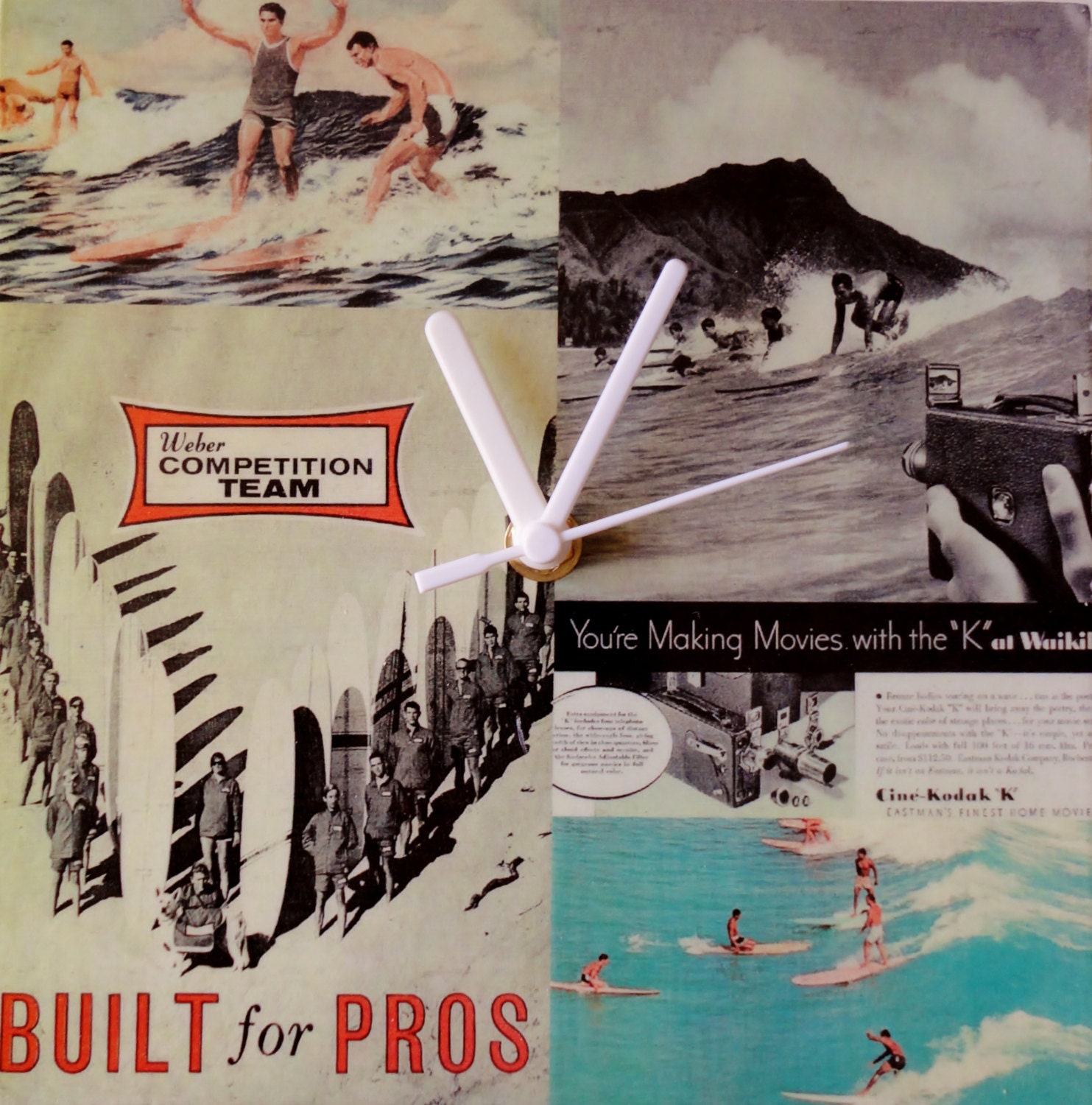 Classic Surf Adverts No1 20x20cm Square Clock - Handmade, Unique and Original
