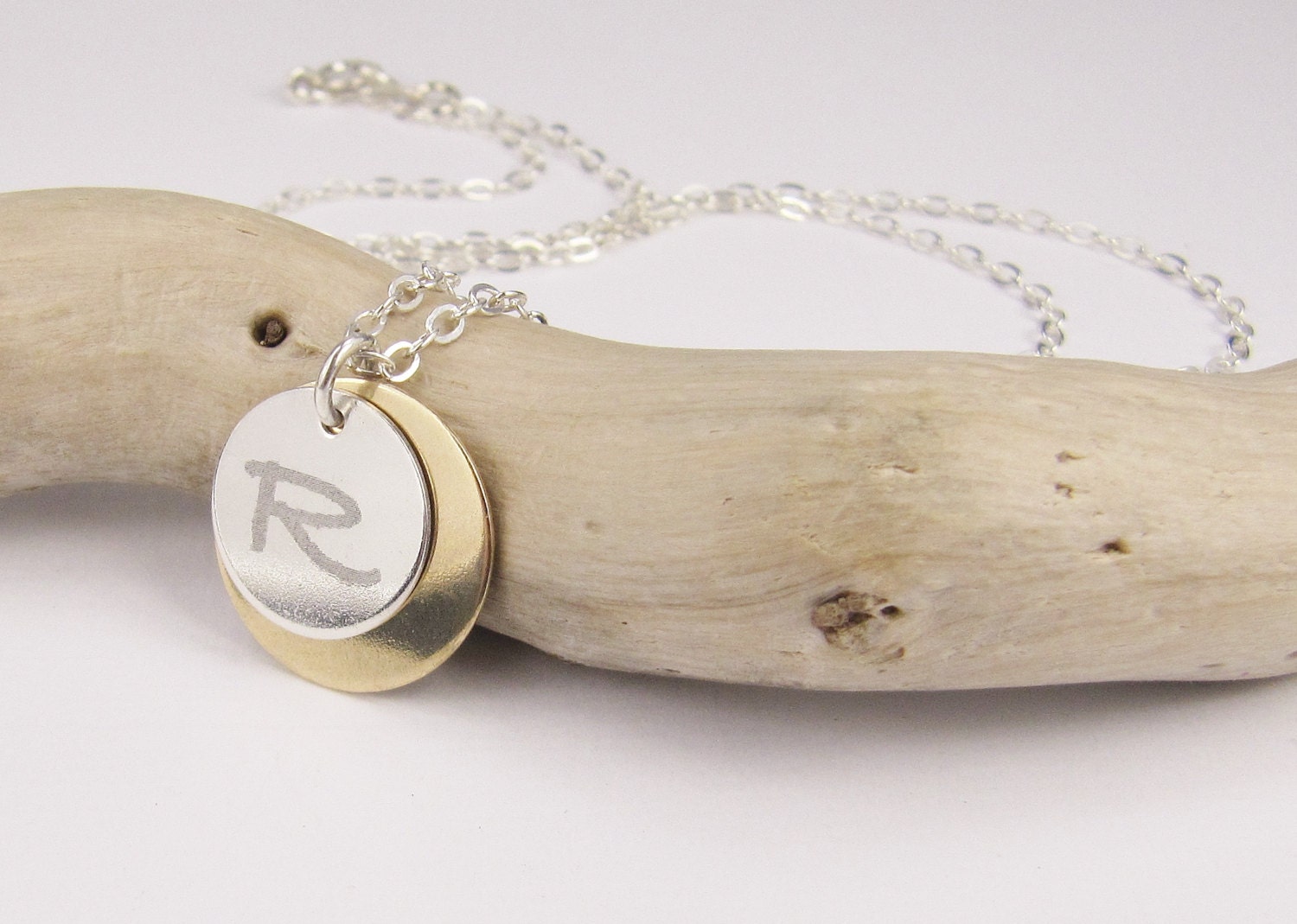 Personalized Necklace 1/2 " Round, Monogram Necklace, Engraved Sterling Silver, Gold Fill, Initial, Mother's Necklace, Graduation, Brides