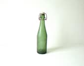 antique french green bottle, green sode bottle with original porcelain top, spring window dressing, french home decor