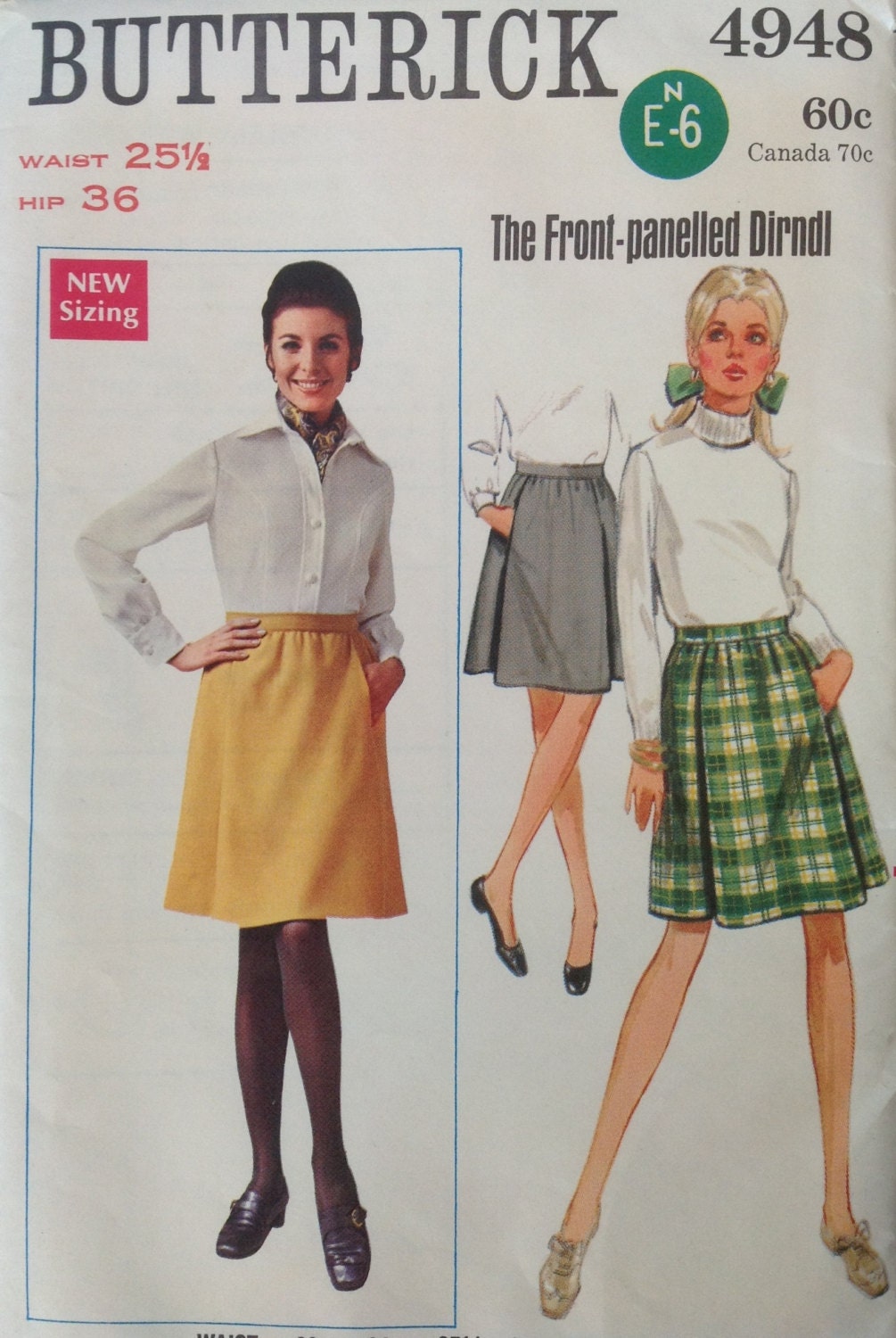 Butterick 4948 VINTAGE sewing pattern size 12 vintage front panel Dirndl skirt Mod retro style Misses Women Ladies skirt