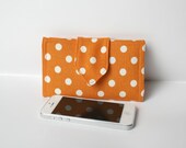 Orange and White Polka Dot  Cotton Fabric  Iphone5 // iphone 4 // Phone Wallet case  SD cards, USB