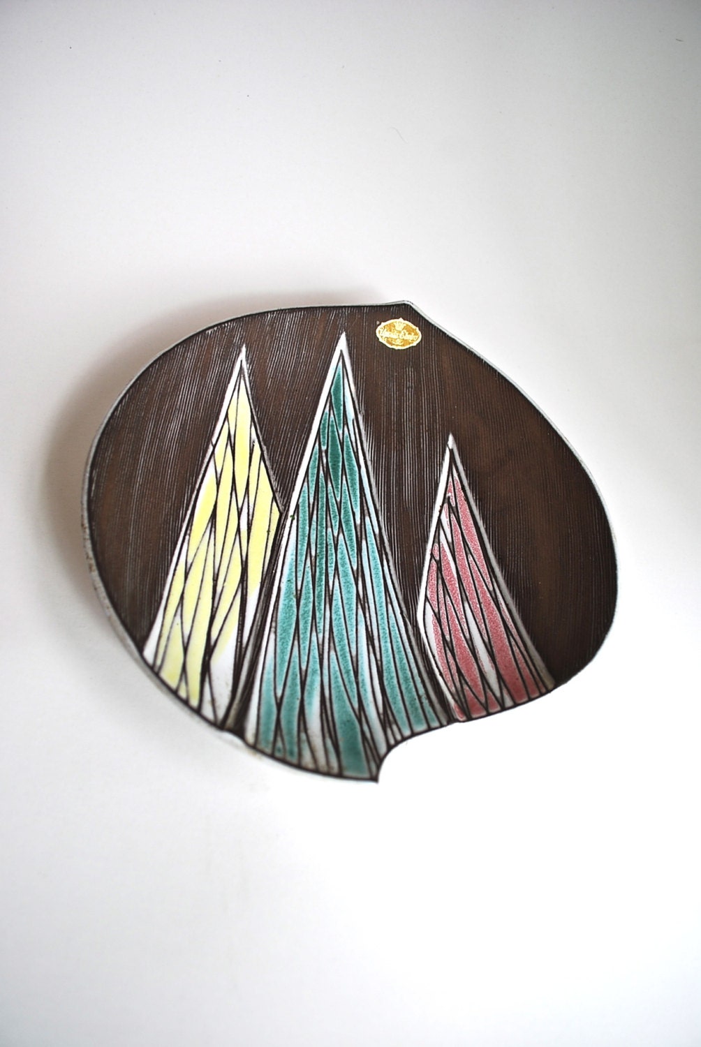 Mid Century Sweden Upsala Ekeby Geometric Pastel Decorative Pottery Plate Bowl Dish Very Rare