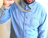 Mens Light Denim Button Up Shirt Size XLT