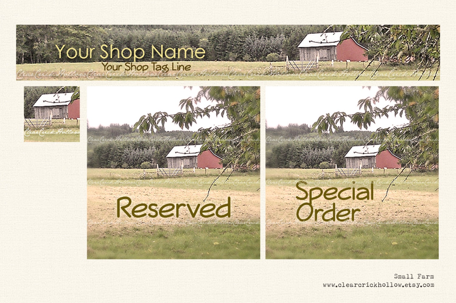 Etsy Shop SET 1 Banner Avatar Reserved Special Order Digital Art - Premade vintage style Small Farm pattern rustic pasture