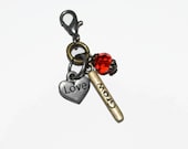Zipper Pull Charm Love Grow Red Crystal Mixed Metals OOAK