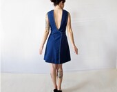 Vintage Evan Picone Navy Blue Wrap Dress . Low Scoop Back and Front Pockets . Size Medium