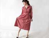 Vintage 1970s Patterned Cotton Shirtdress. Size Medium