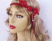 Sexy Thing red rose ,black , crystal , feather headband halo handmade women hair accessories
