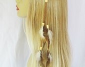 MIDNIGHT RIDER hippie feather and brown leather headband boho edc bonnaroo festival cowgirl hat band women hair accessories