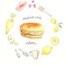 Lemon Macaron Recipe - Hand-painted Watercolor print 5 x 7 - Paris French Laduree Herme Bakery Citron