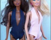 Barbie Clothes Swimwear One Piece Swimsuit Deep Plunge Neckline Halter Style