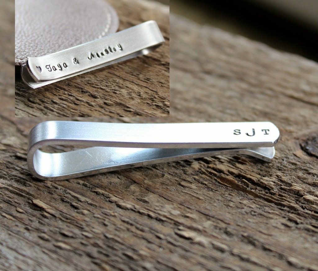 Personalized Tie Bar - Hand Stamped Men's Tie Clip Gift - Secret Message, Double Sided