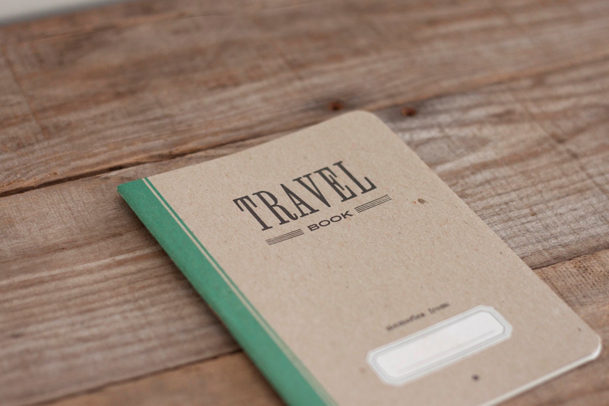 TRAVEL BOOK - green - letterpress printed notebook - vintage design