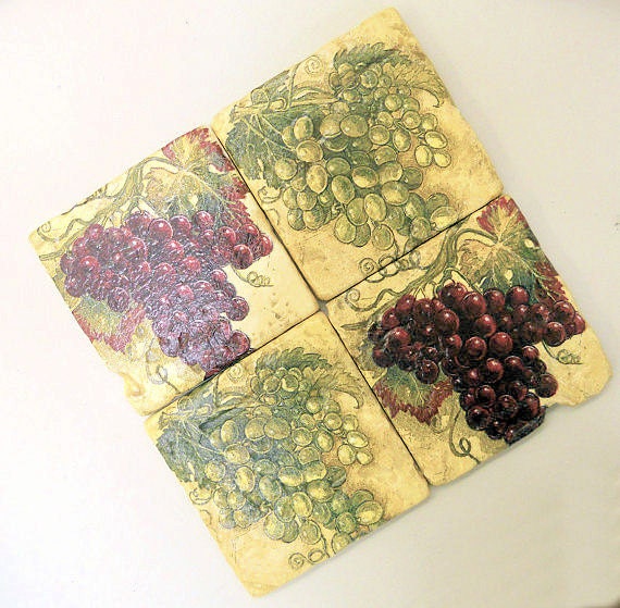 RED n GREEN Grapes Set of 4 Coasters Tumbled Italian Stone Coasters