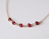 Tiny Ruby delicate gold filled chain necklace -Red ruby simple everyday jewelry. Dainty Necklace. gift for her