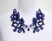 Lace Necklace Bib in Navy Blue and Black