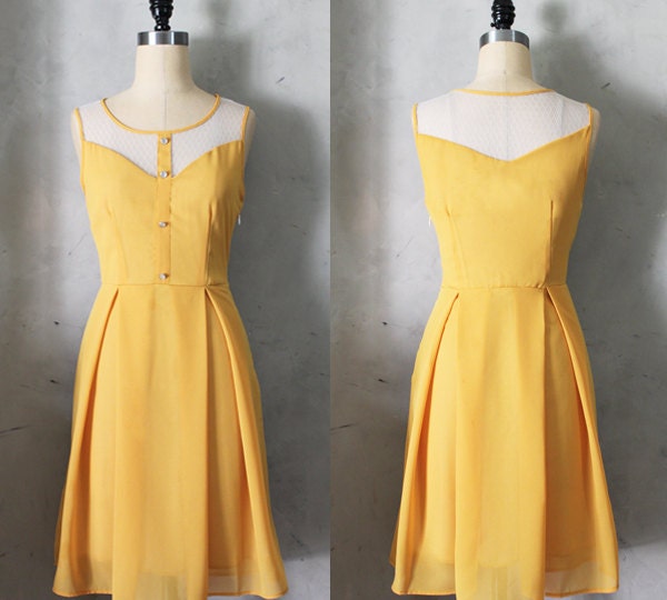 PETIT JARDIN - MUSTARD yellow dress with white lace neckline // retro // vintage inspired // pleated skirt // bridesmaid dress // garden