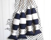 Nautical Curtain Tie Backs - Navy and White Stripes - Kids Room Decor - Fish Tassels