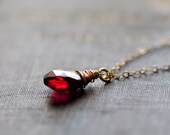 Burgundy Quartz Necklace on 14k Gold Filled Chain, Simple Wire Wrapped Necklace, Claret.