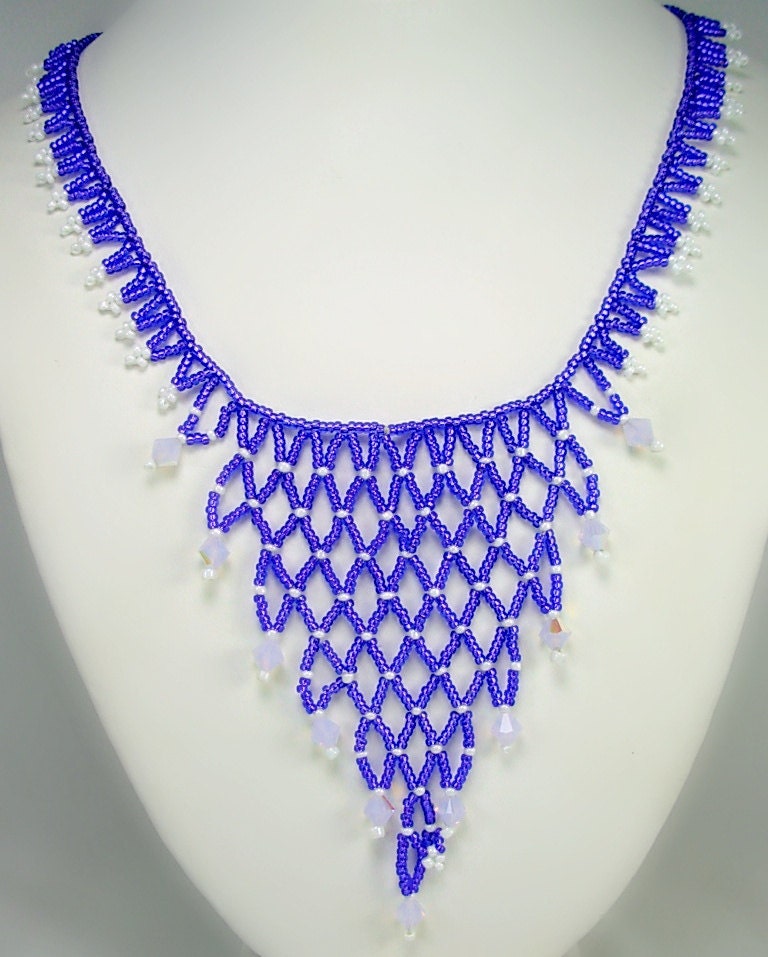 Victorian Style Purple Netted Fringe Necklace w Swarovski, Rich Color, Romantic Bead work