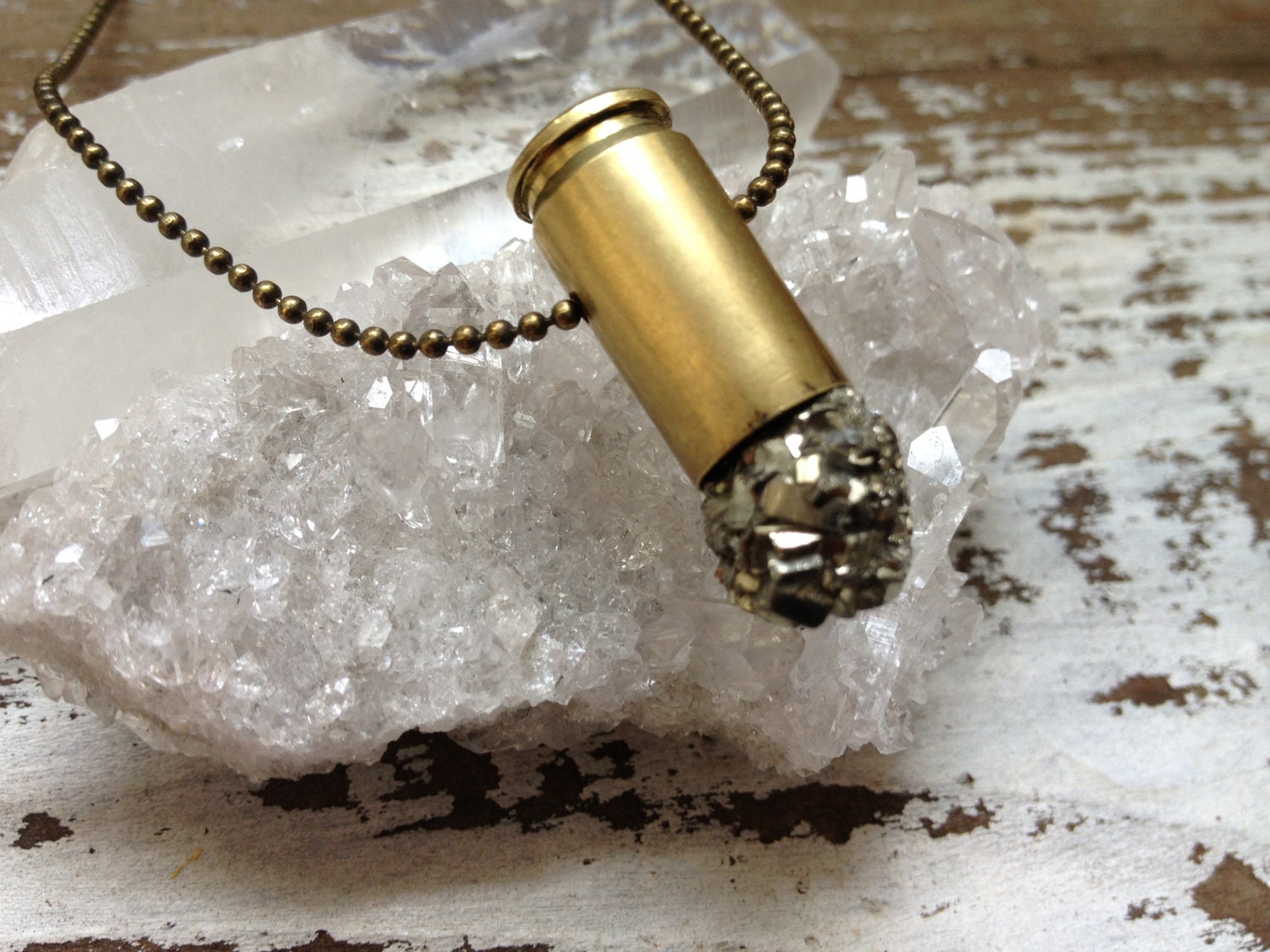 CUBERT / Crystal Bullet Layering Necklace - Raw Druzy Pyrite Fools Gold Cubic Blossom Crystal Cluster Gemstone Bullet Necklace, Spiritual