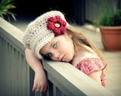 Childrens Hat, Crochet Newsboy Hat with Flowers, Spring Accessories