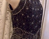 Beaded Vintage Blouse Top Papell Boutique Evening Party Wear Floral Pattern Intricate Detailed Gorgeous Size Medium