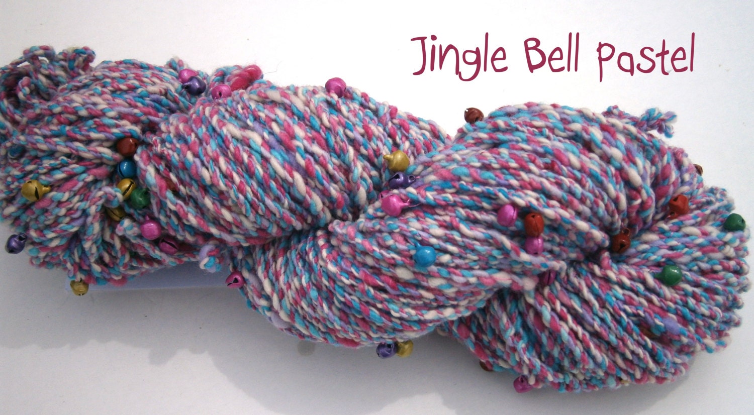 Handspun Yarn - Merino Wool & Bells - 2 x 2 Cable Ply - Worsted Weight - Jingle Bell Pastel - Item 2013.054