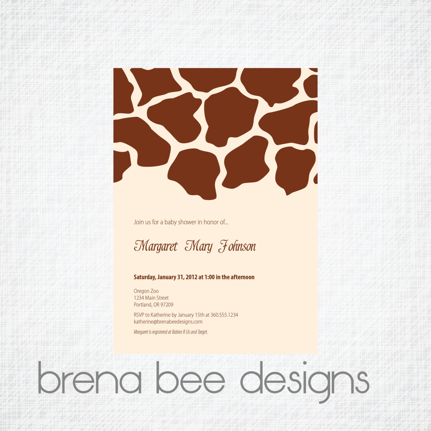 Personalized Giraffe Print - Baby Shower/Birthday - Custom Printable Digital Invitation