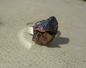 Peacock Ore Chalcopyrite Adjustable Finger Ring - Bornite / Silver Plated - 002