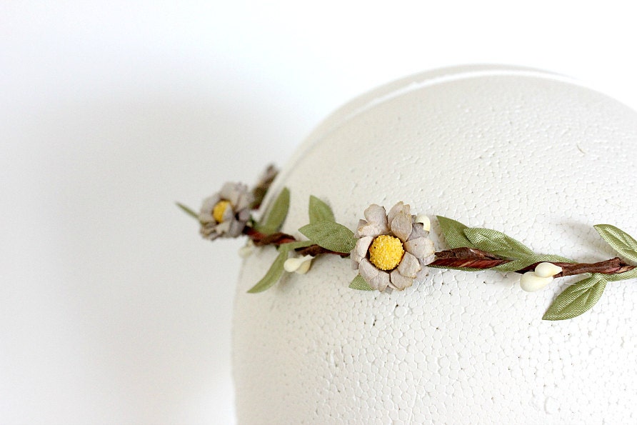Grey Daisy Floral Halo Wedding, Flower Crown, Boho Bride, Beach Wedding, Summer, Spring, Halo, Flower Girl, Bridal, Hair Accessories